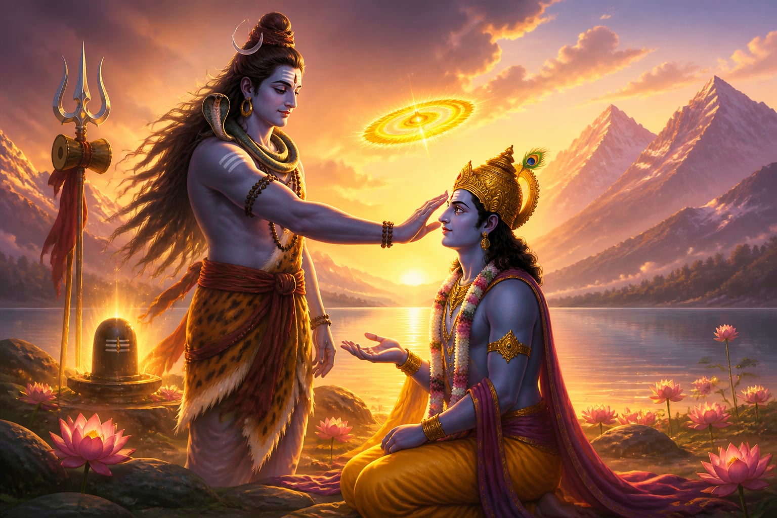 Shiva gifting the spinning Sudarshan Chakra