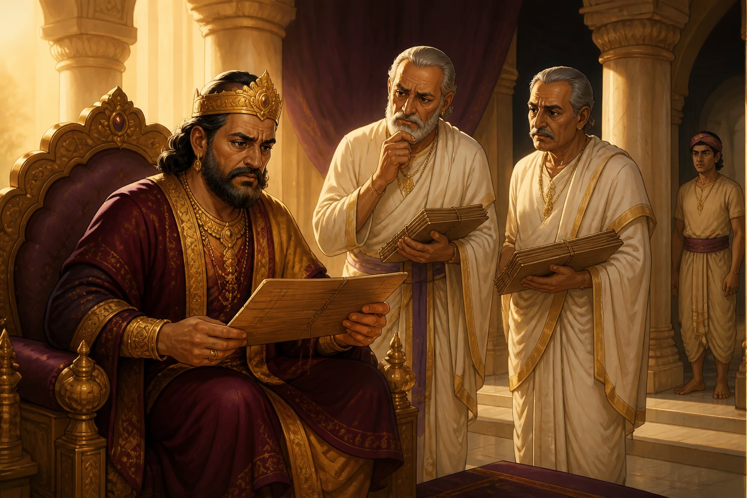 Daksha in his court refusing the match with Shiva