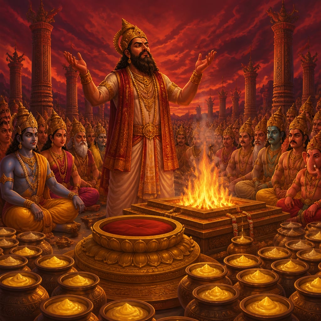Daksha presides over his yajna with Shiva's seat left empty