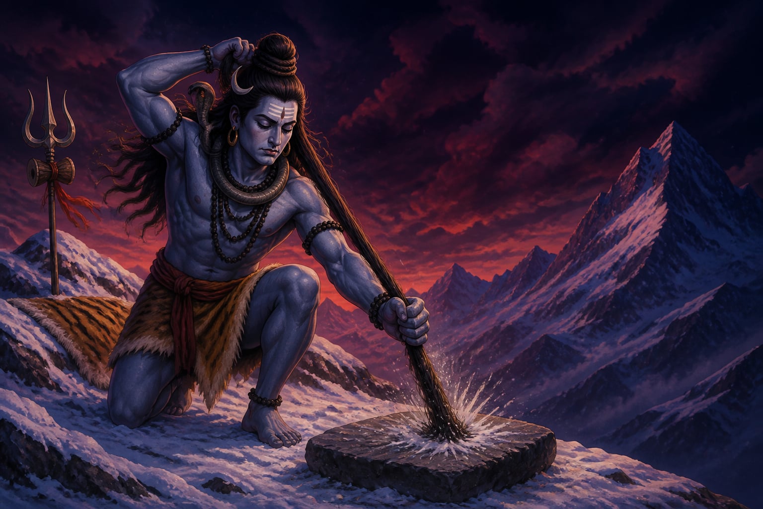 Shiva tears the matted lock from his own head