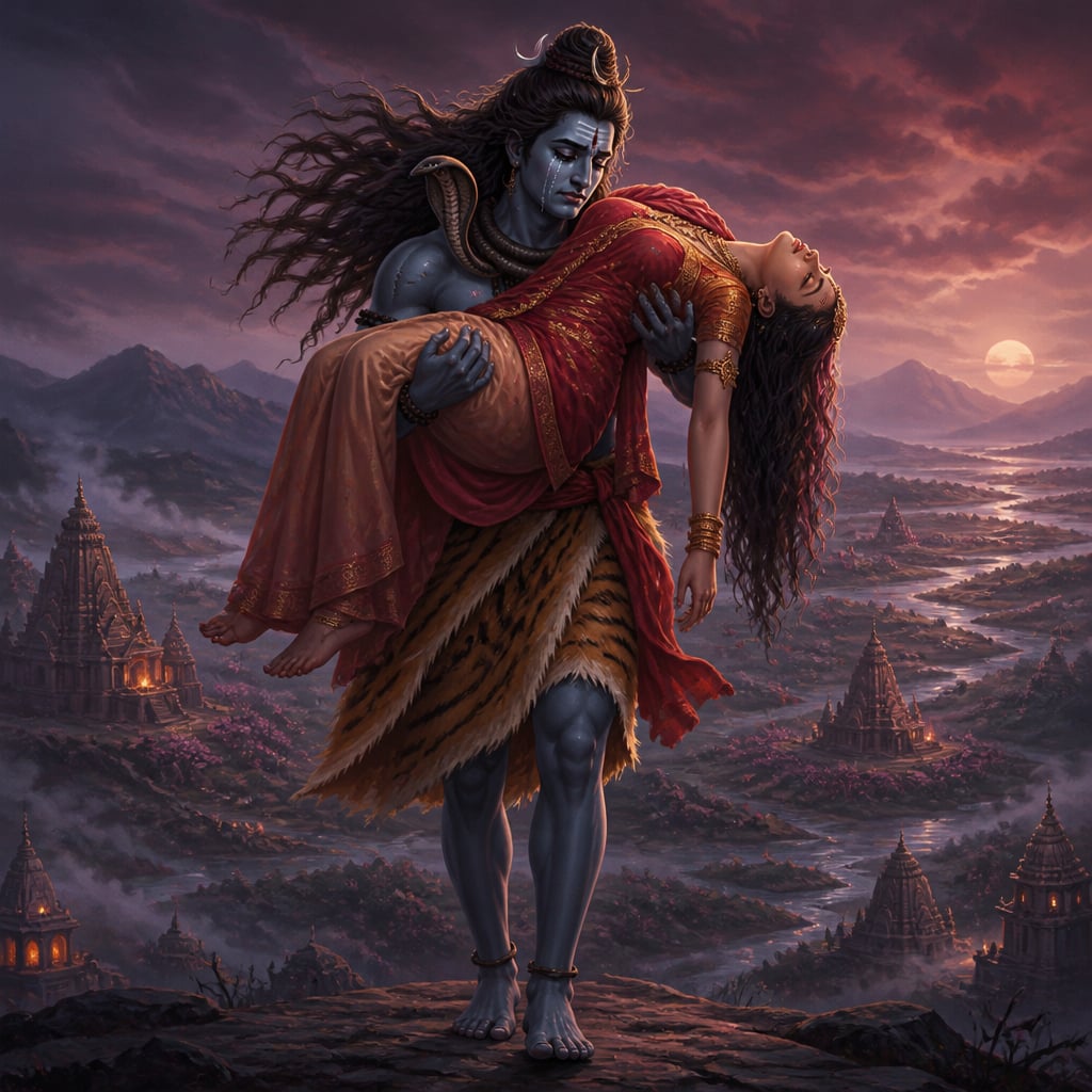 Shiva carries Sati's body across the worlds in grief