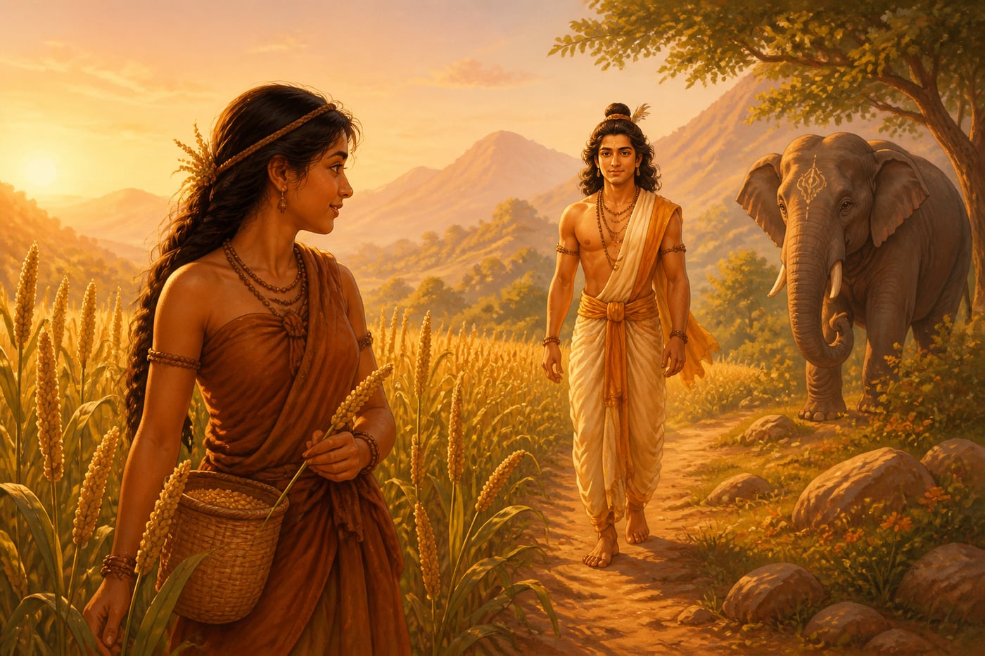 Murugan meeting Valli in the millet fields of the southern hills