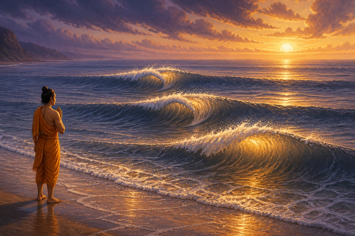 Three waves rising from the same calm ocean