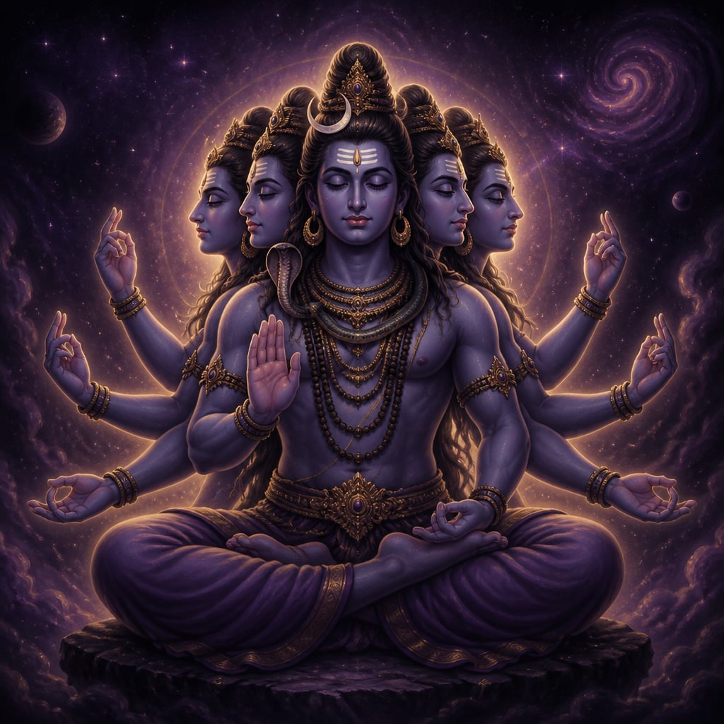 Sadashiva with five faces seated in cosmic stillness