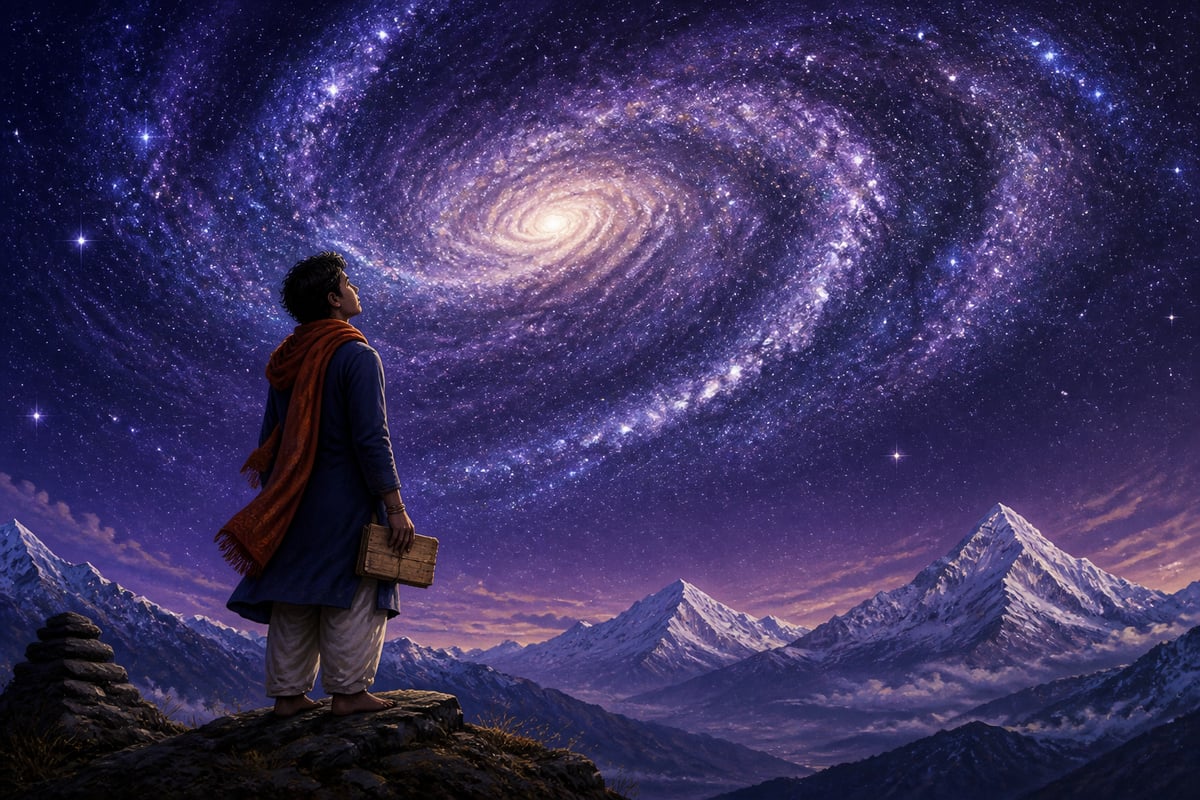 A modern observer beneath a vast Milky Way of ancient stars