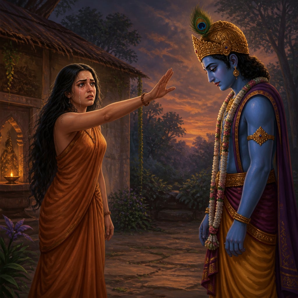 Vrinda raises her arm to curse Vishnu after his deception