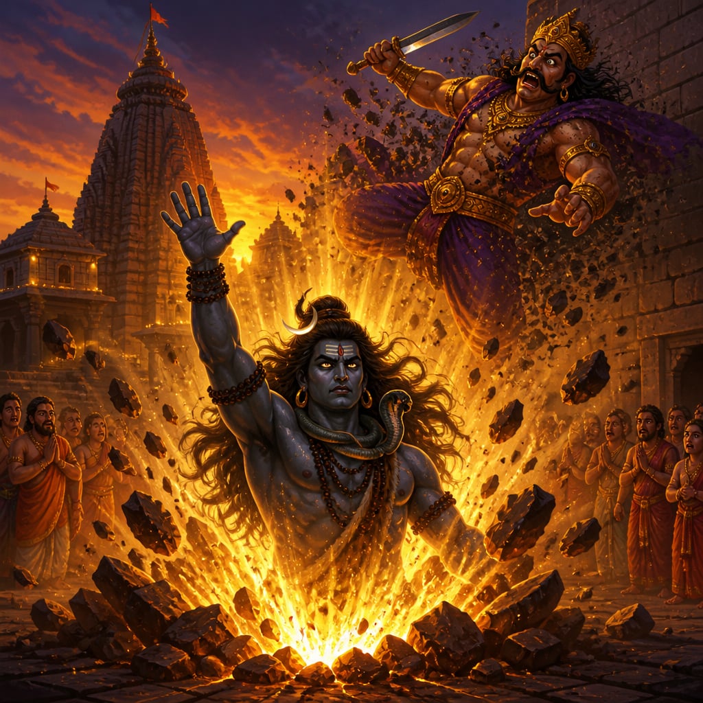 Shiva rising in his Mahakala form from a pillar of light at Ujjain