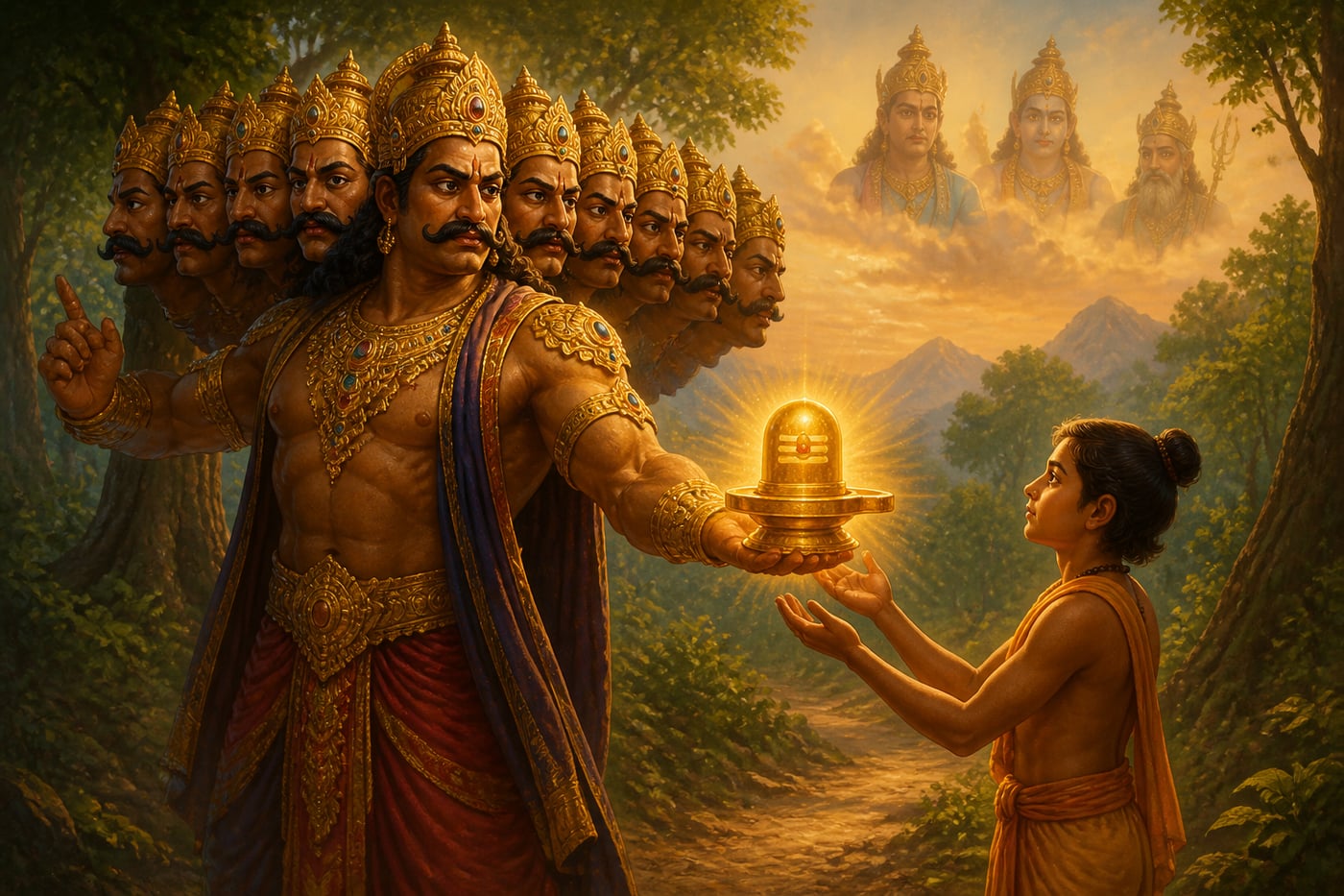 Ravana handing the Atmalinga to the young brahmin boy