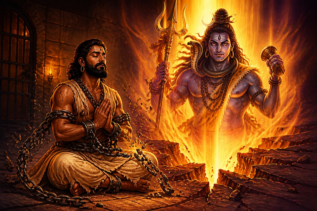 Sudakshina in chains rescued as Shiva manifests from below at Bhimashankar
