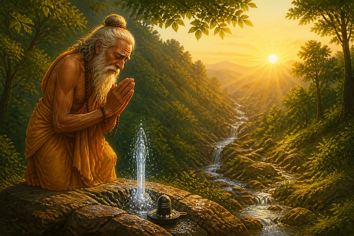 Sage Gautama at Brahmagiri as the Godavari river is born