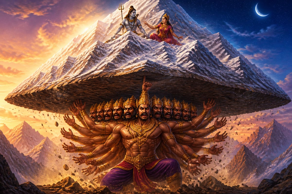 Ravana lifting Mount Kailasa from below