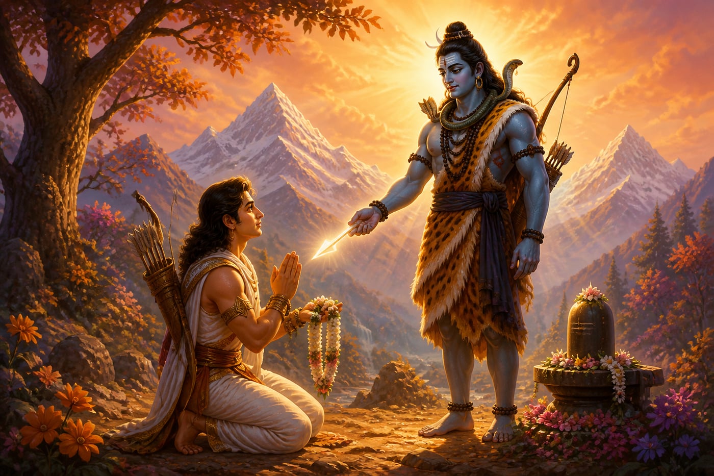 Shiva giving the Pashupatastra to Arjuna