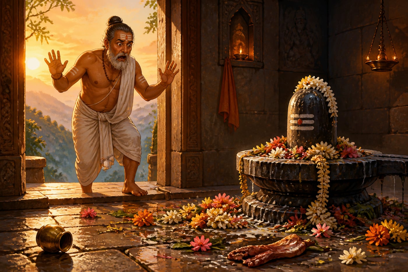 The Brahmin priest horrified at the shrine