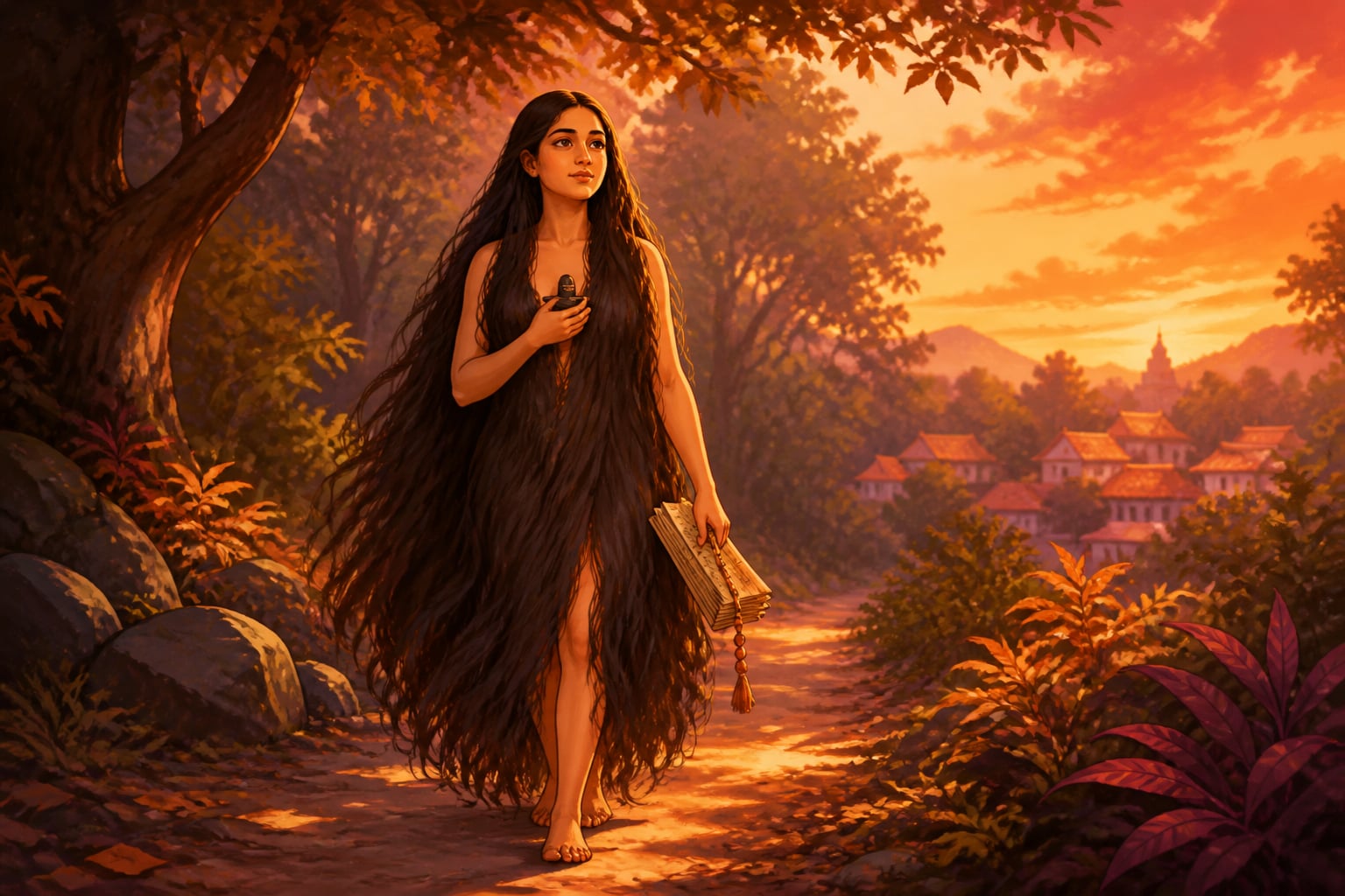 Akka Mahadevi walking with long unbound hair