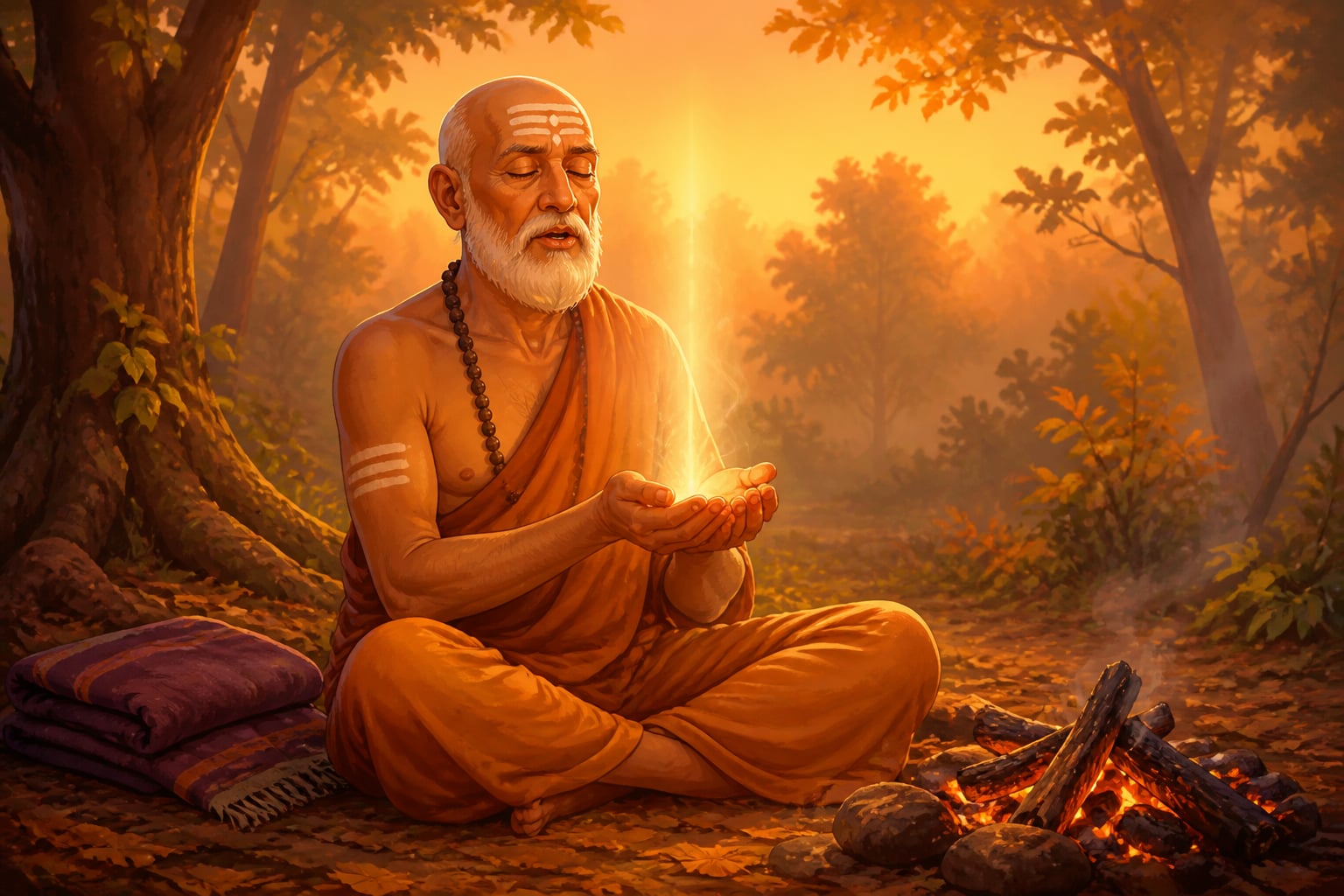 A forest ascetic performing vayu-linga puja