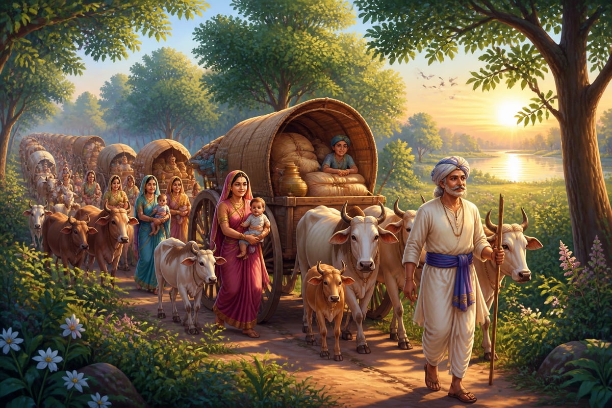 Cowherd carts roll into Vrindavan at dawn