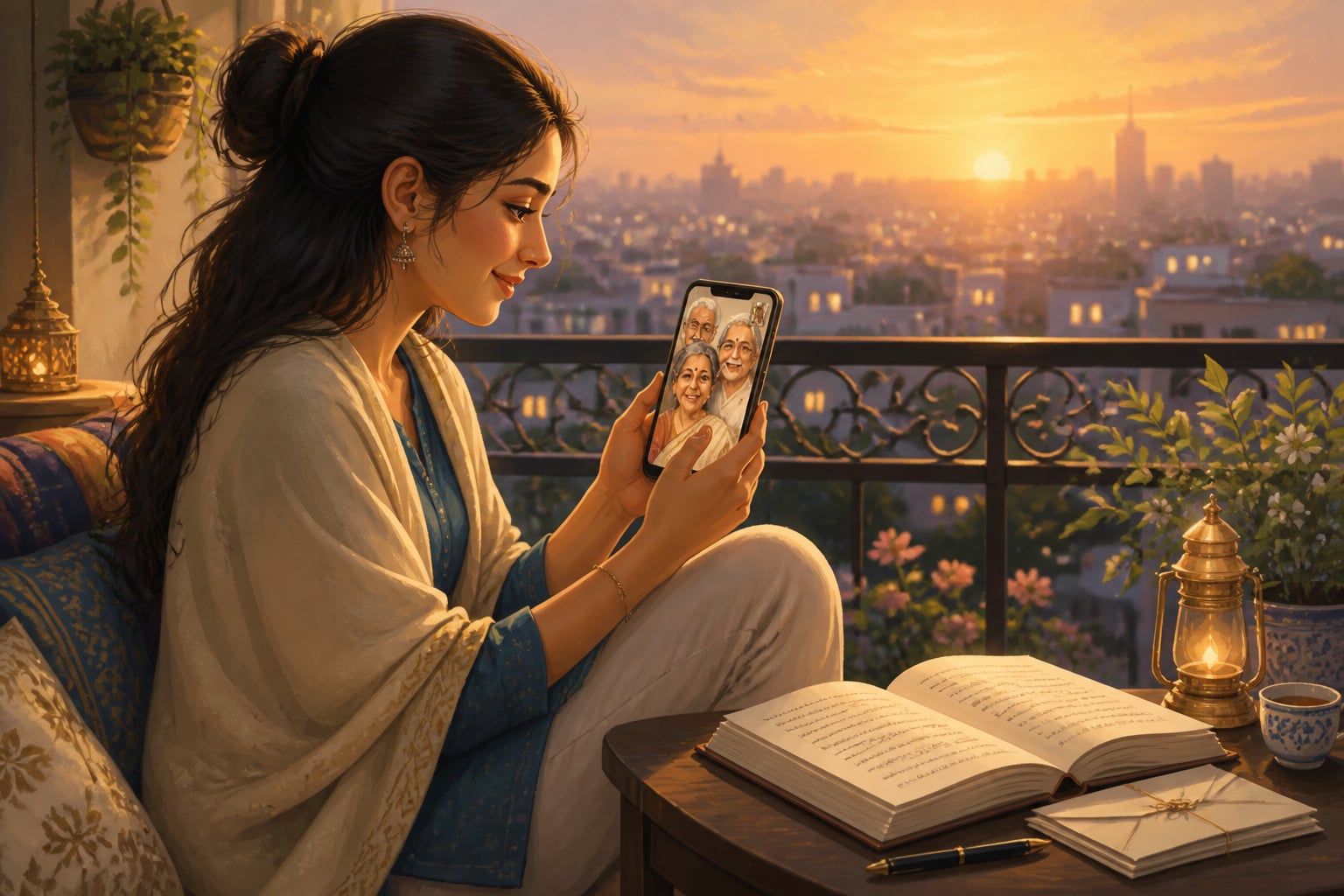 A young woman maintaining deep love across distance through a video call