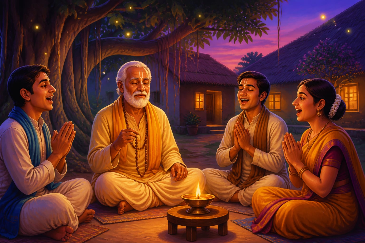 A village kirtan circle at dusk