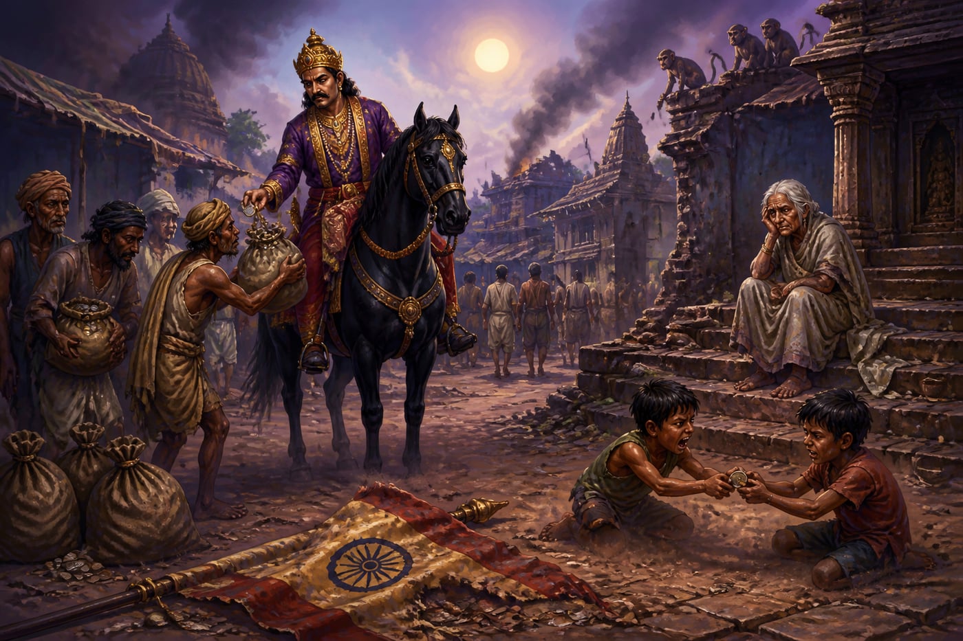A Kali-age bazaar showing social decay