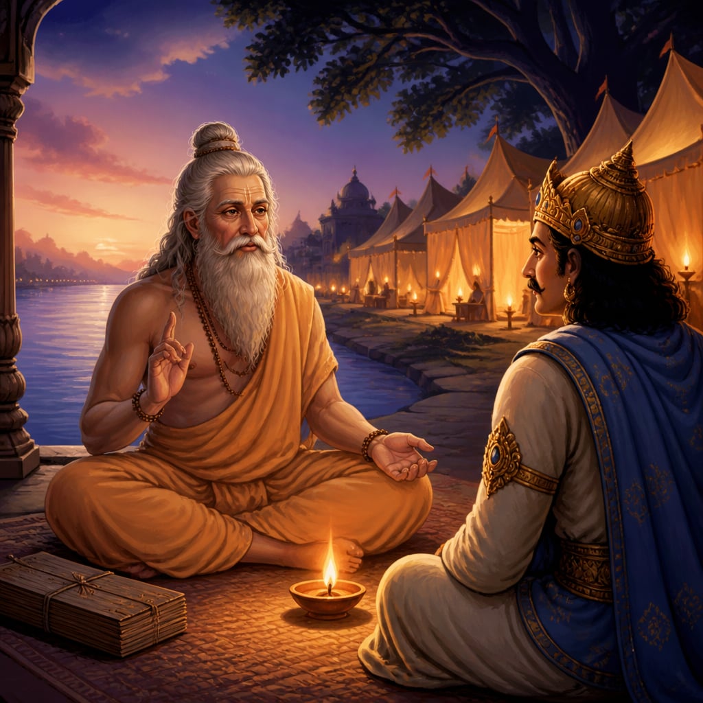 Shukadeva teaching King Parikshit about Kali Yuga