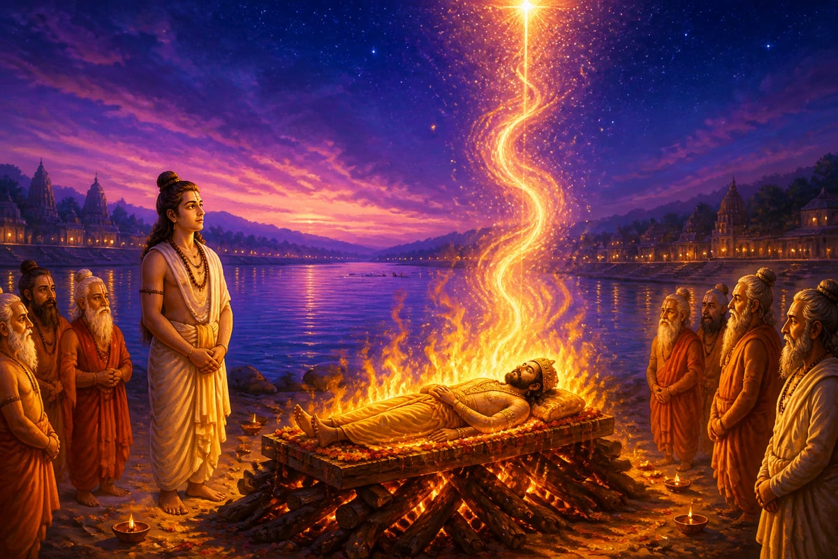 Parikshit's pyre and his liberated soul ascending