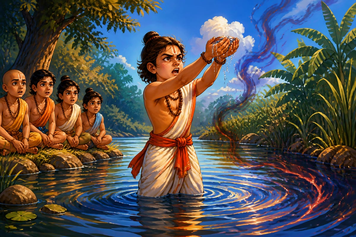 Shringi pronouncing the curse at the river