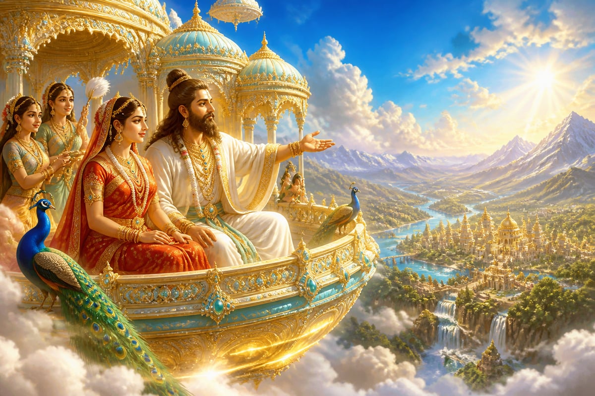 Kardama and Devahuti aboard the aerial palace
