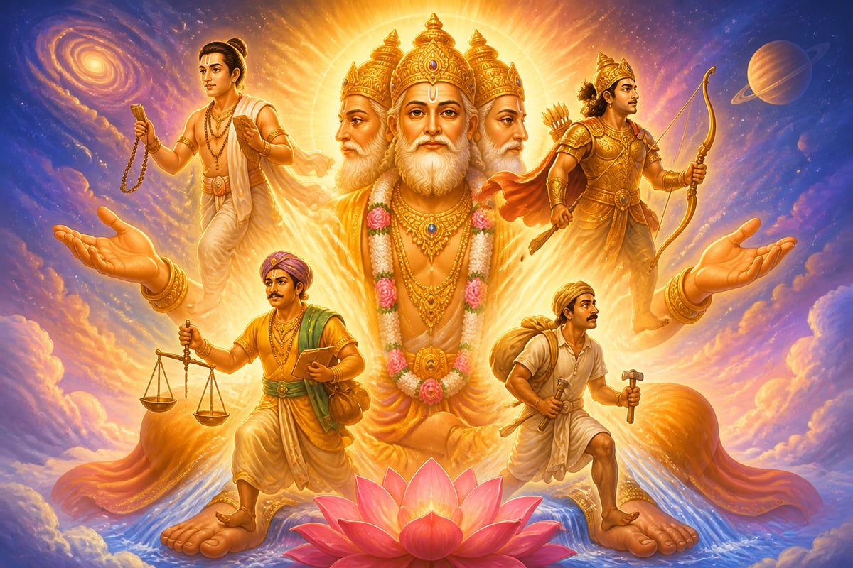 The four varnas emerging from Brahma's cosmic body