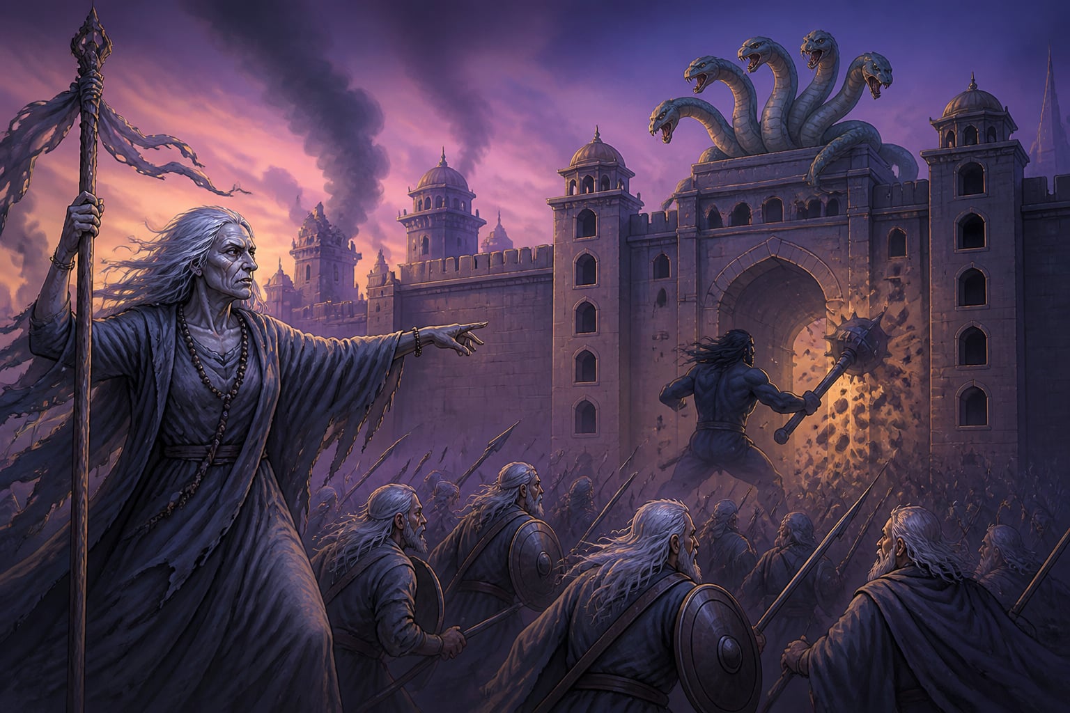 Kala-kanya and Bhaya breach the nine-gated city