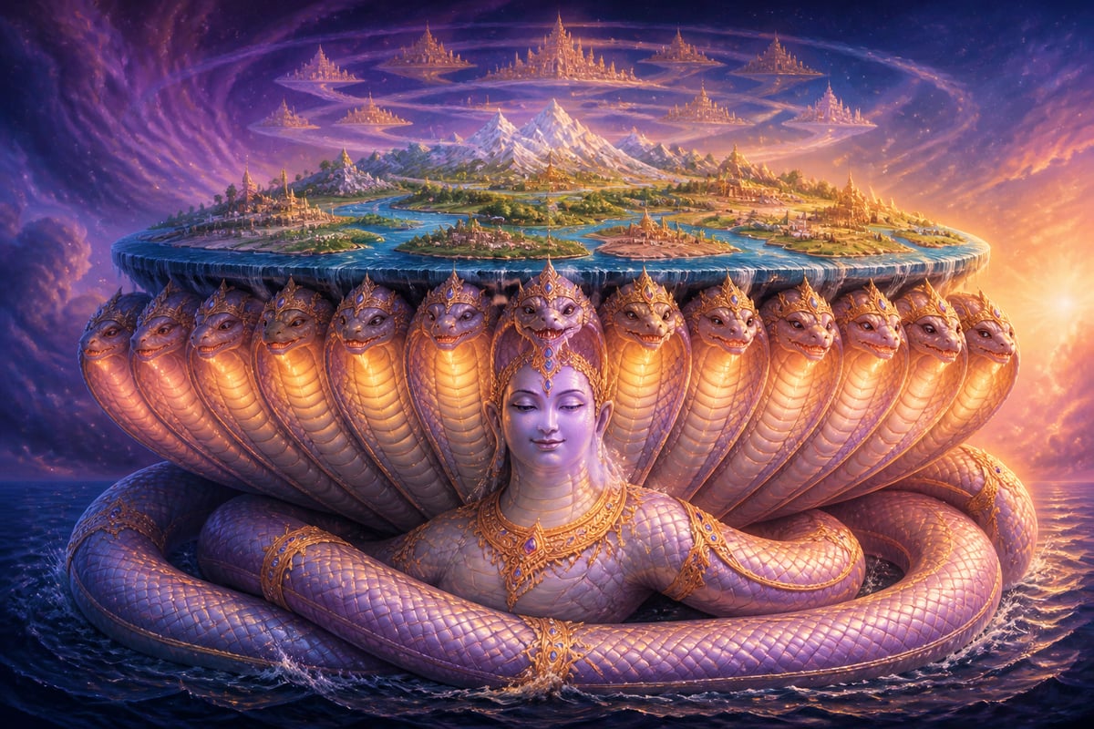 Ananta Shesha supporting the universe at its foundation