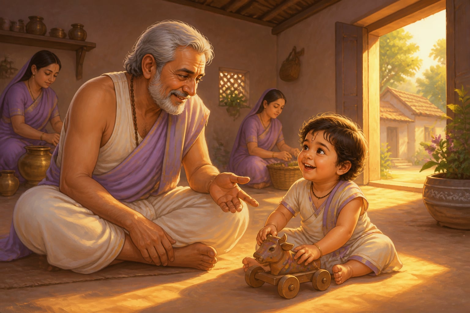 Aged Ajamila playing with his youngest son Narayana