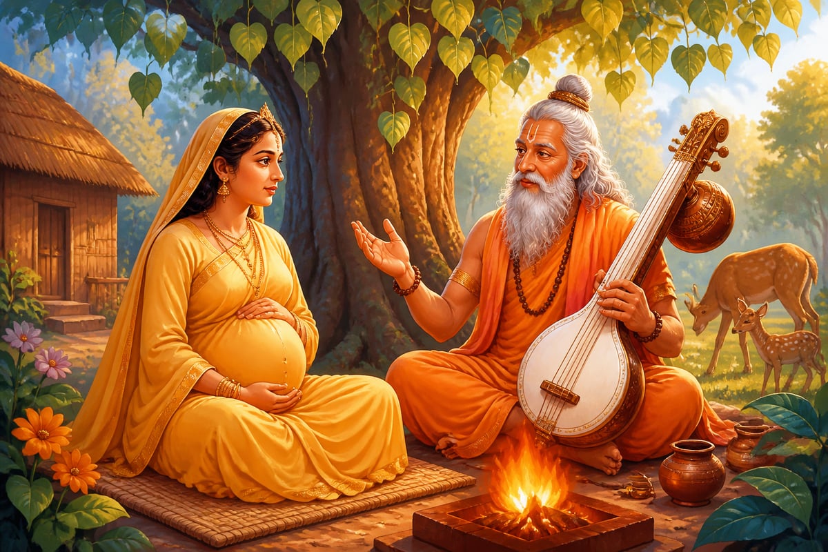 Kayadu listening to Narada at his ashram