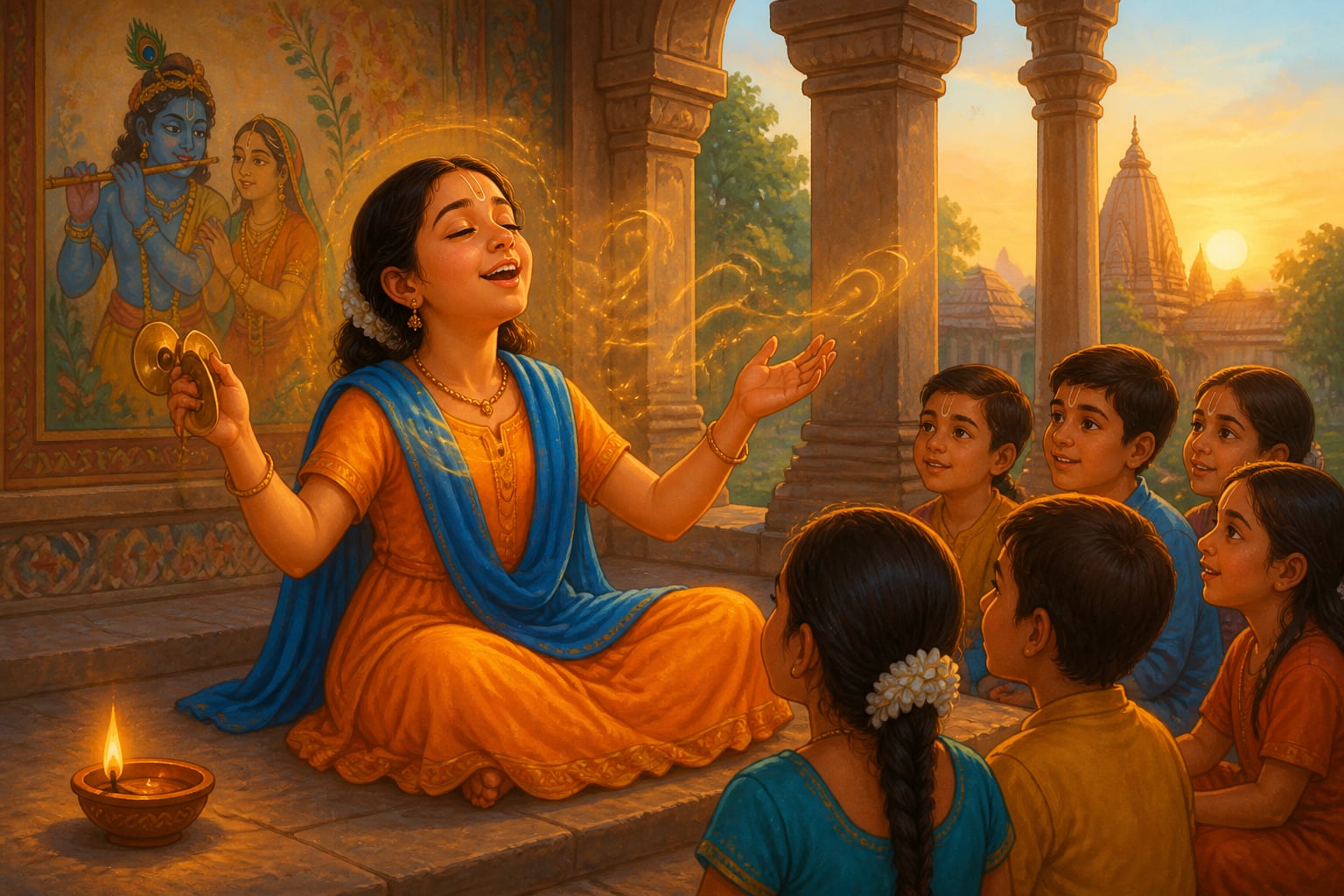 A devotee absorbed in kirtana at dawn