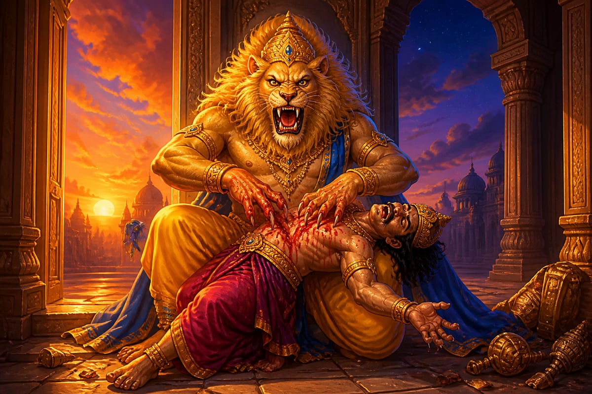 Narasimha kills the demon on the threshold