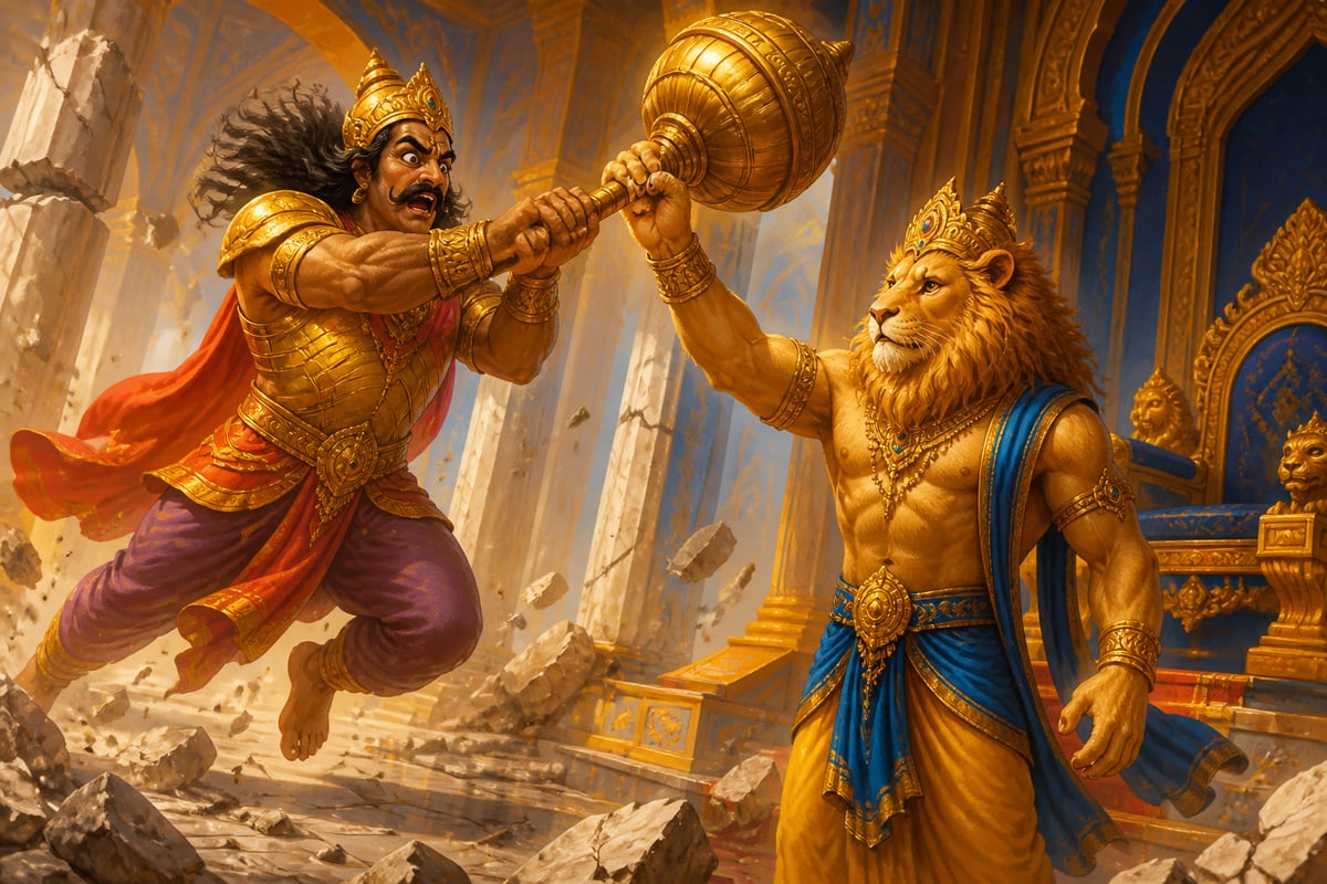 Narasimha catches Hiranyakashipu's mace