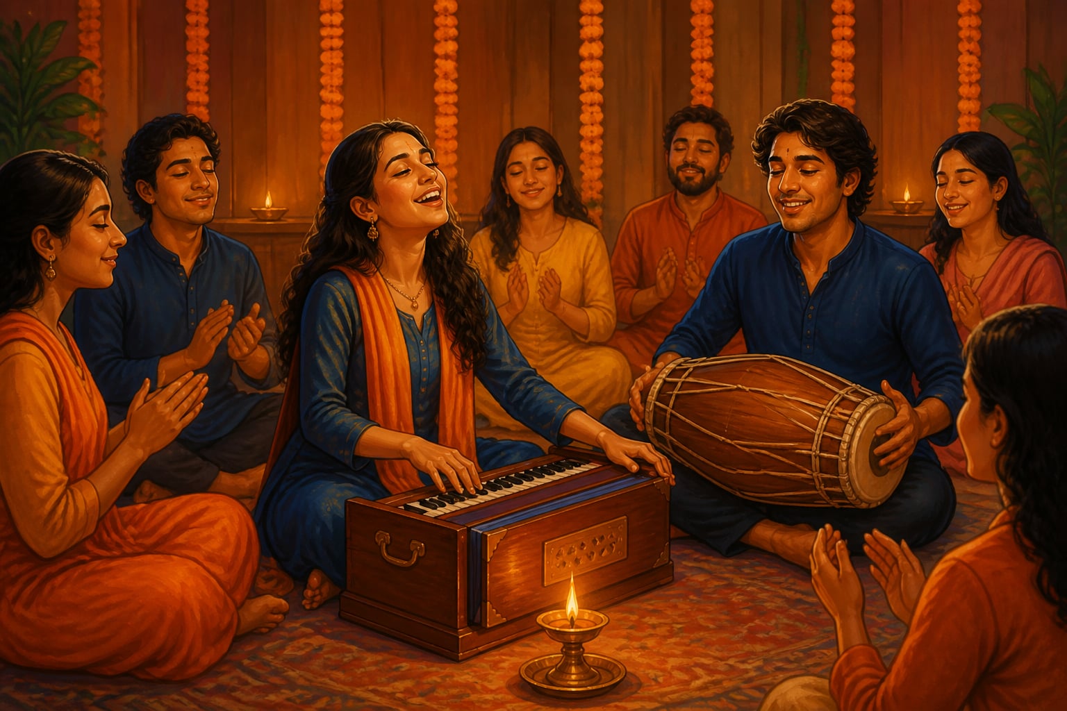 A modern kirtan circle in community hall