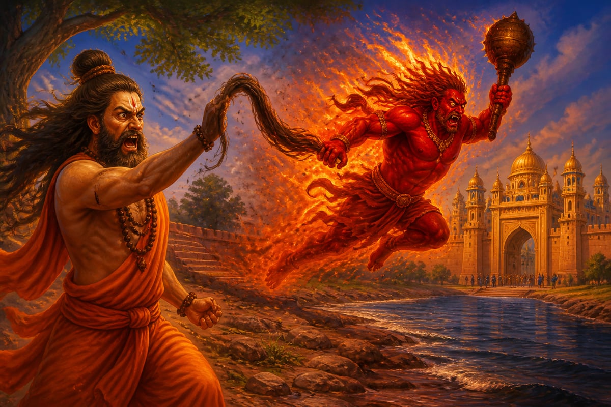 Durvasa unleashing the demon Kritya from his matted locks