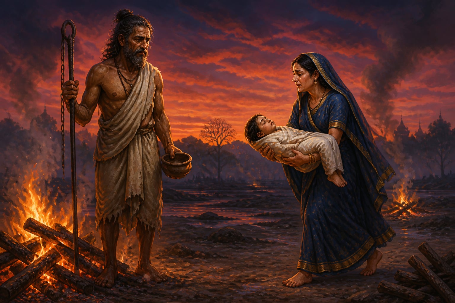 Harishchandra as humble cremation-ground keeper