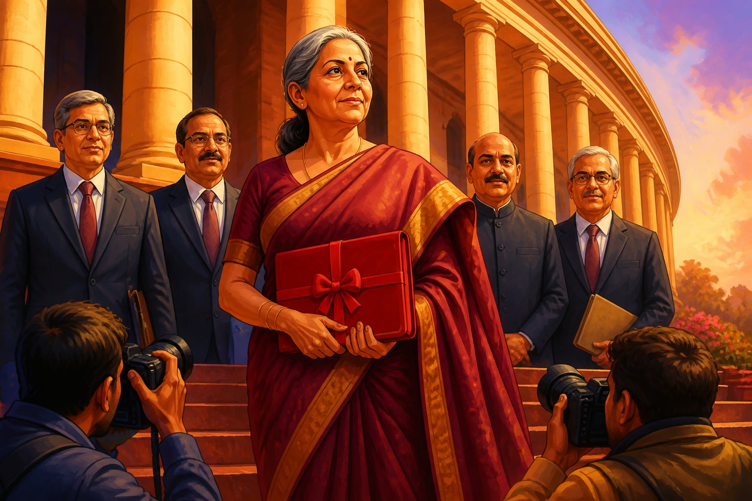Nirmala Sitharaman at Parliament with the budget folder