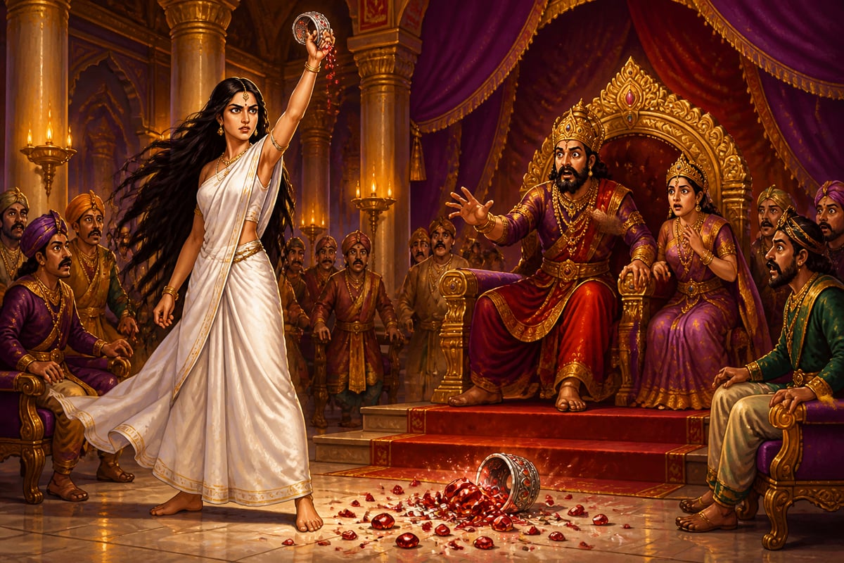 Kannagi breaking her anklet before the Pandya king