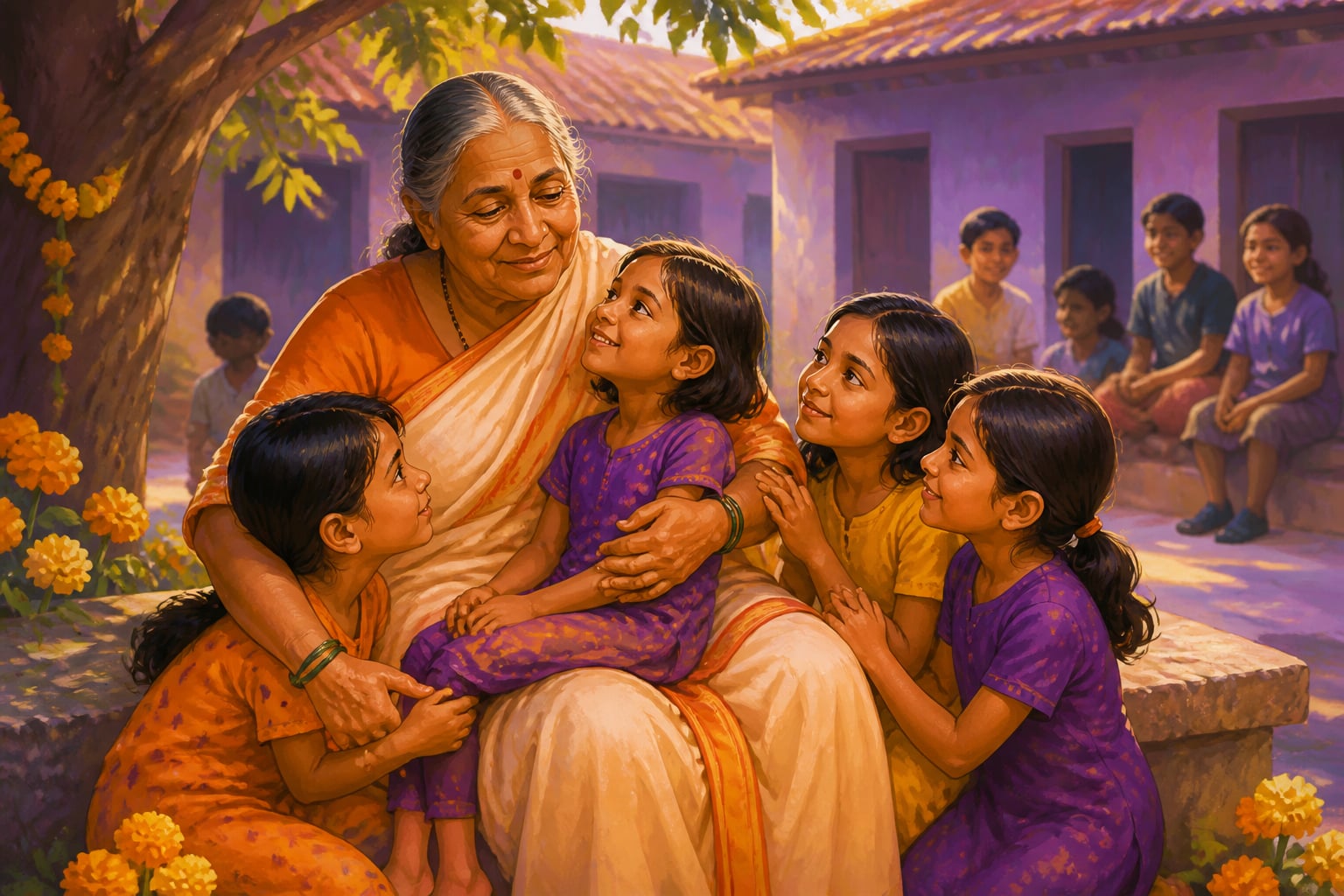 Sindhutai Sapkal with rescued children at her ashram orphanage
