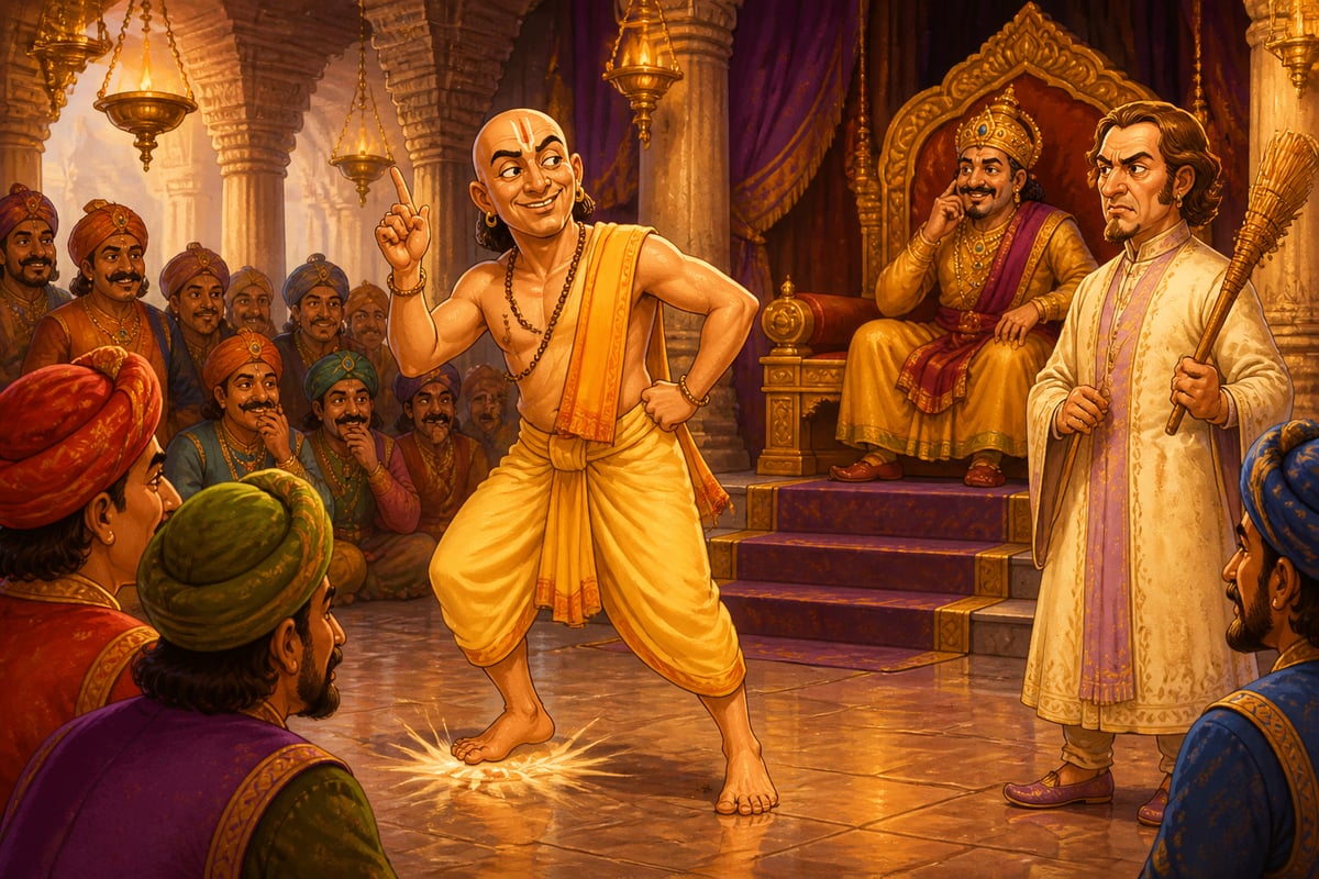 Tenali stamps his foot to claim the center of the Earth