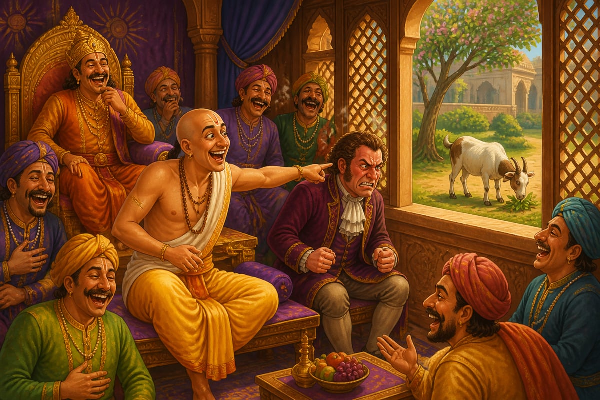 Tenali points at the goat for star count