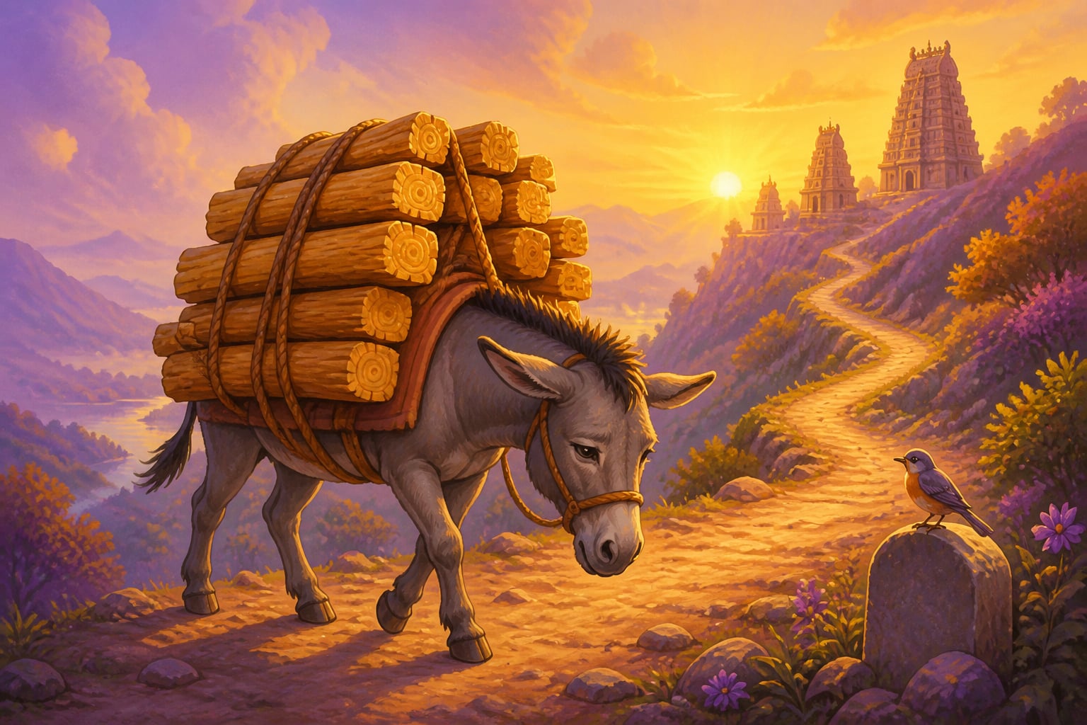 A donkey trudging up a hill bearing sandalwood, unaware of its worth