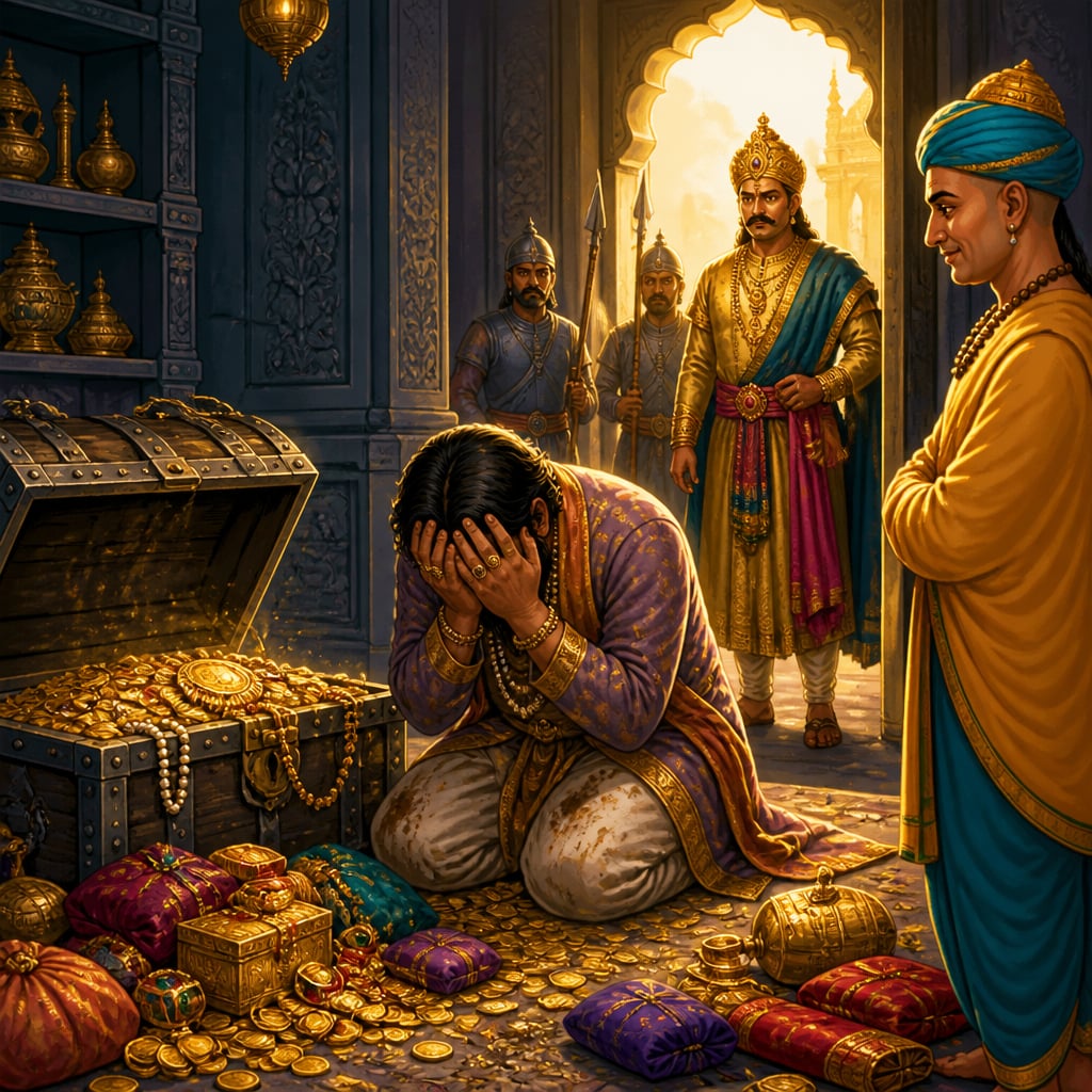 Minister Durbuddhi's hidden treasury exposed and his corruption confessed