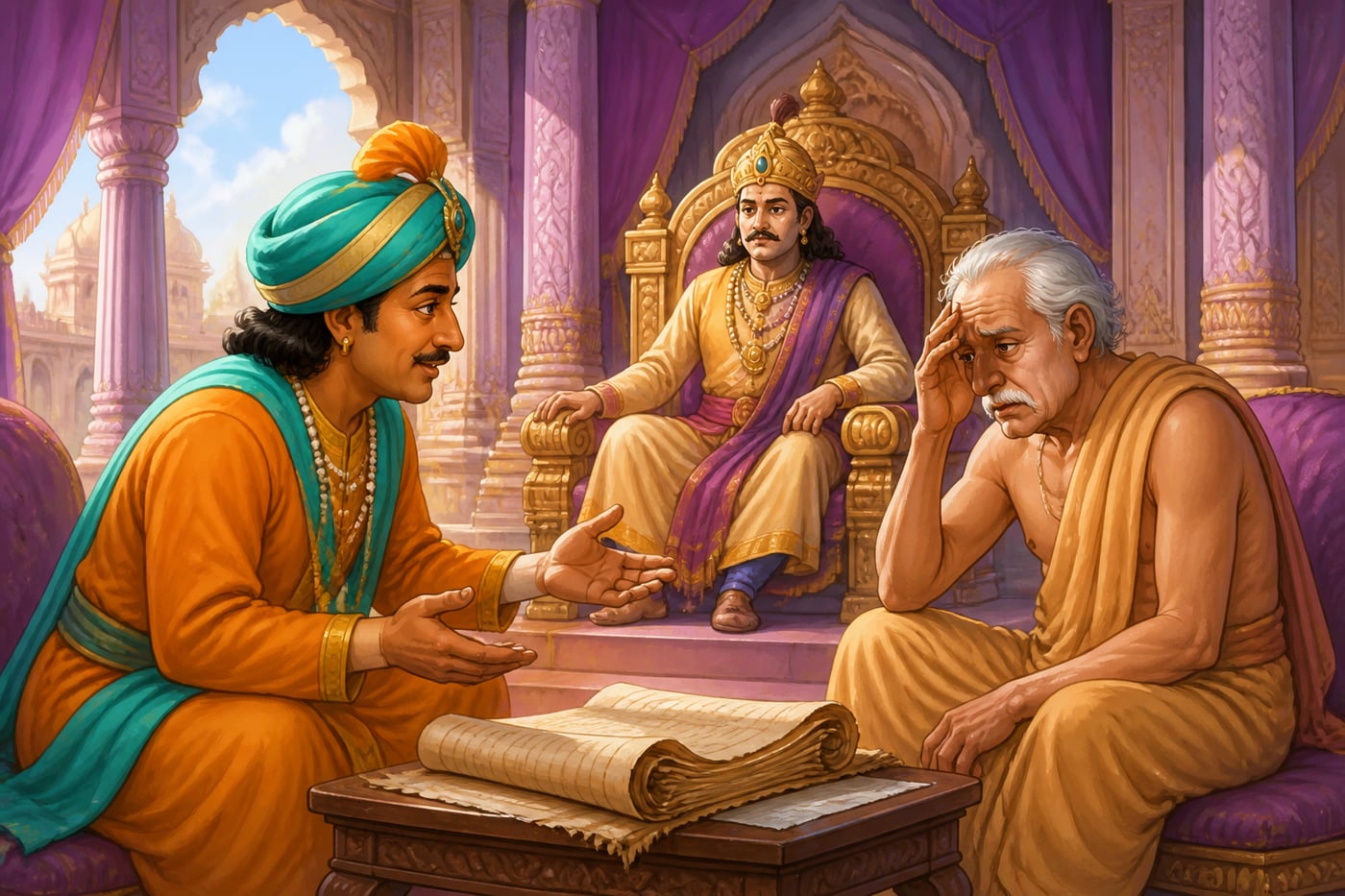 Tenali revealing that Nyayabhanga's former clerk became the corrupt judge