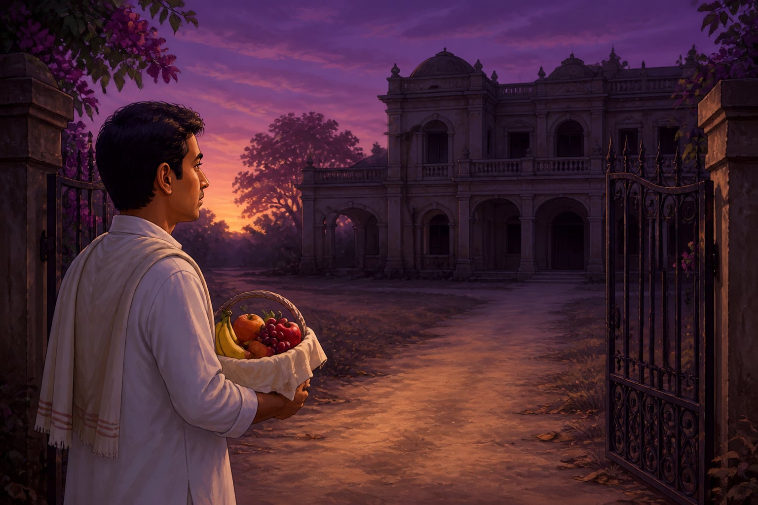 Bhaskar the schoolteacher arrives alone at the empty mansion