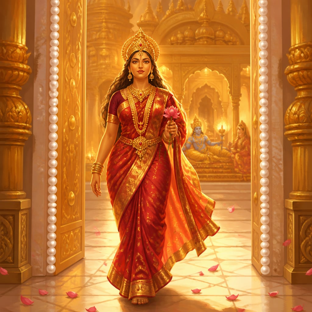 Lakshmi walking out of Vaikuntha