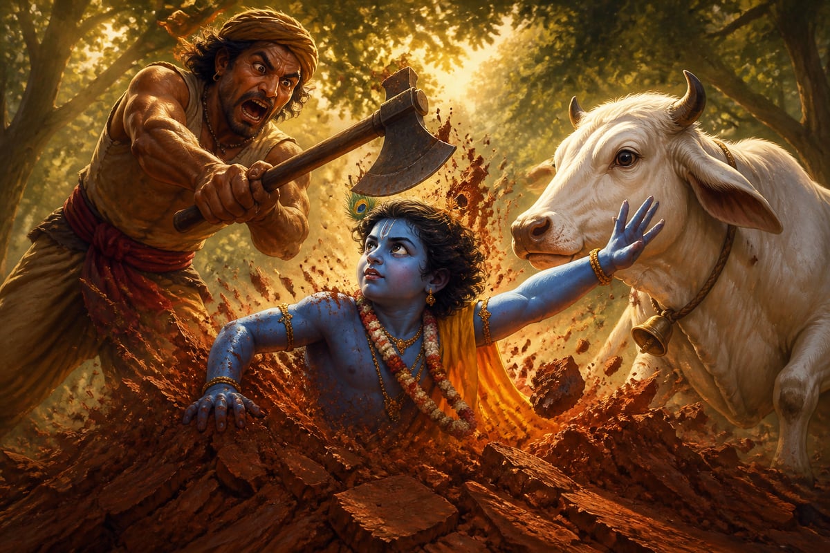 Srinivasa rising between the axe and the cow