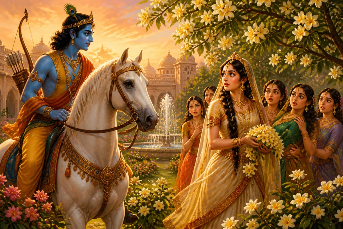 Srinivasa and Padmavati meet in the garden